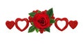 Red rose flower and glitter hearts Royalty Free Stock Photo